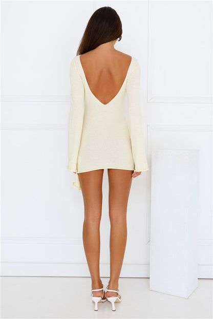 City Of Luxe Long Sleeve Knit Mini Dress Lemon
