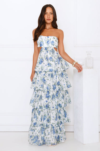 Bloom Spell Strapless Maxi Dress Blue