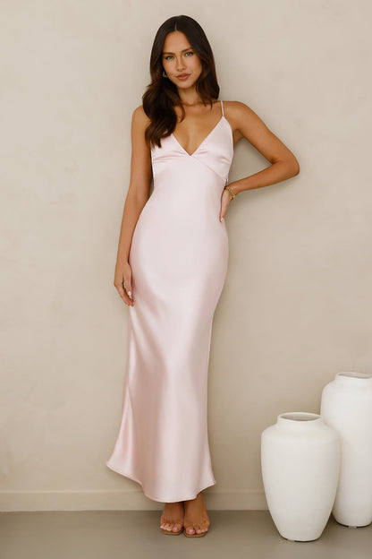 Chic 'Fit Slip Satin Maxi Dress Pink
