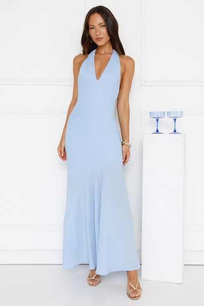 Polished Edge Halter Maxi Dress Blue