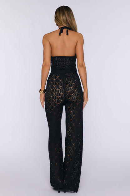 Palm Shade Halter Knit Top Black