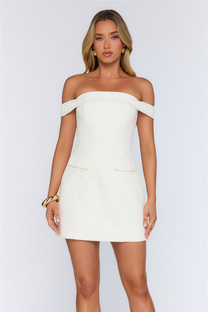 My Personality Now Off Shoulder Tailored Mini Dress White