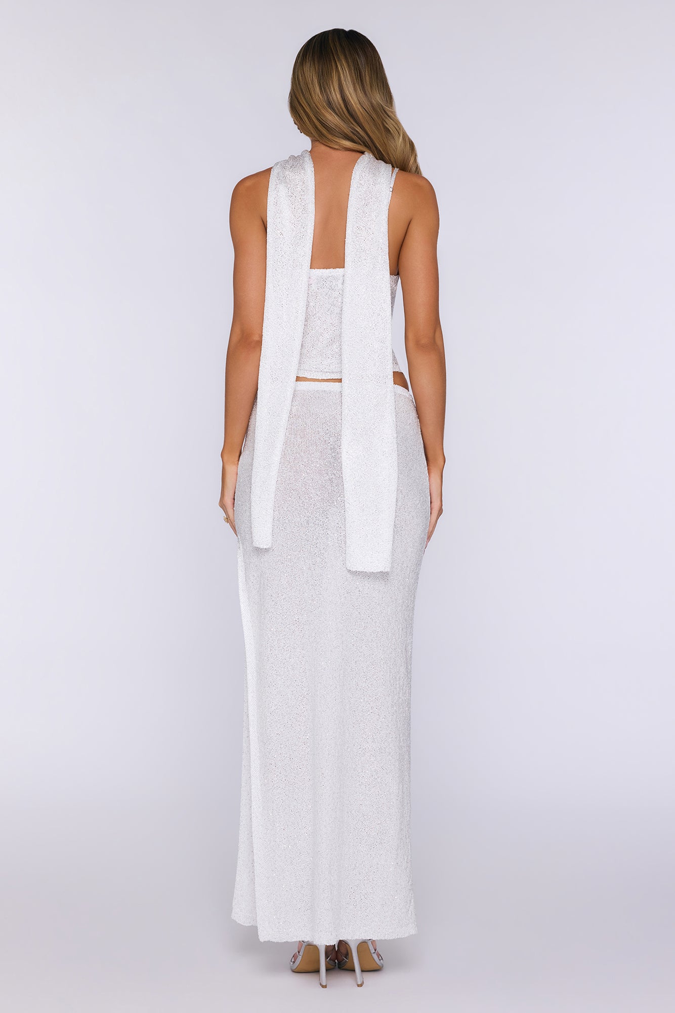 Whispering Coast Knit Sequin Crop Top White