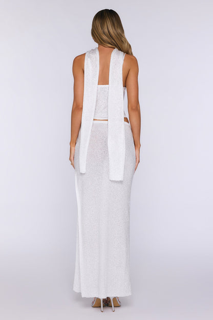 Whispering Coast Knit Sequin Maxi Skirt White