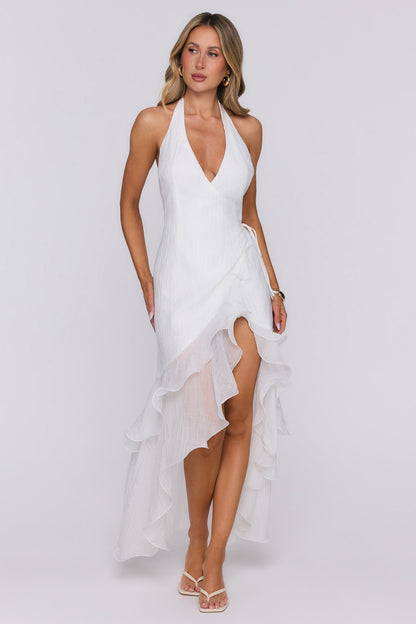 Her Extravaganza Halter Maxi Dress White