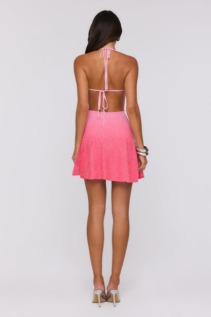 Cheeky Flirt Halter Mesh Mini Dress Pink