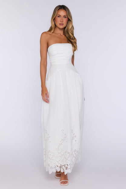 Entrance Moment Strapless Maxi Dress White