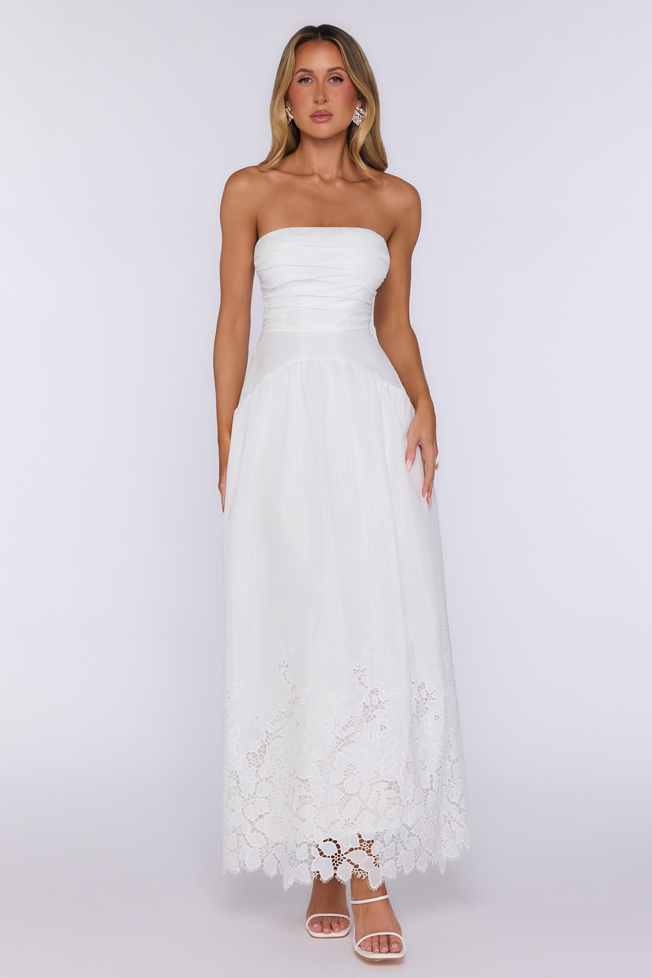 Entrance Moment Strapless Maxi Dress White