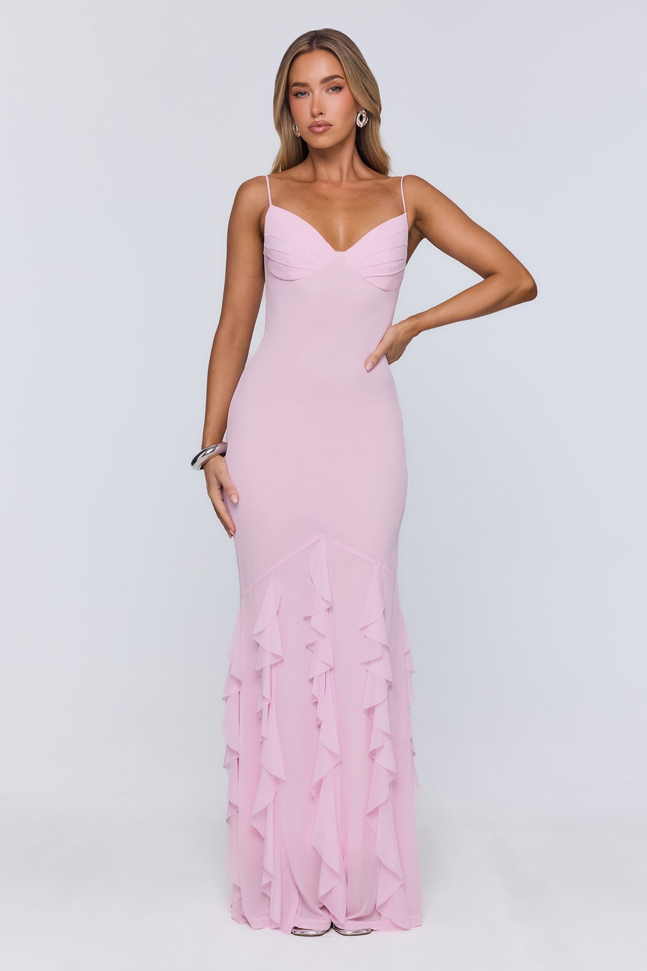 Softly Twirling Mesh Maxi Dress Pink