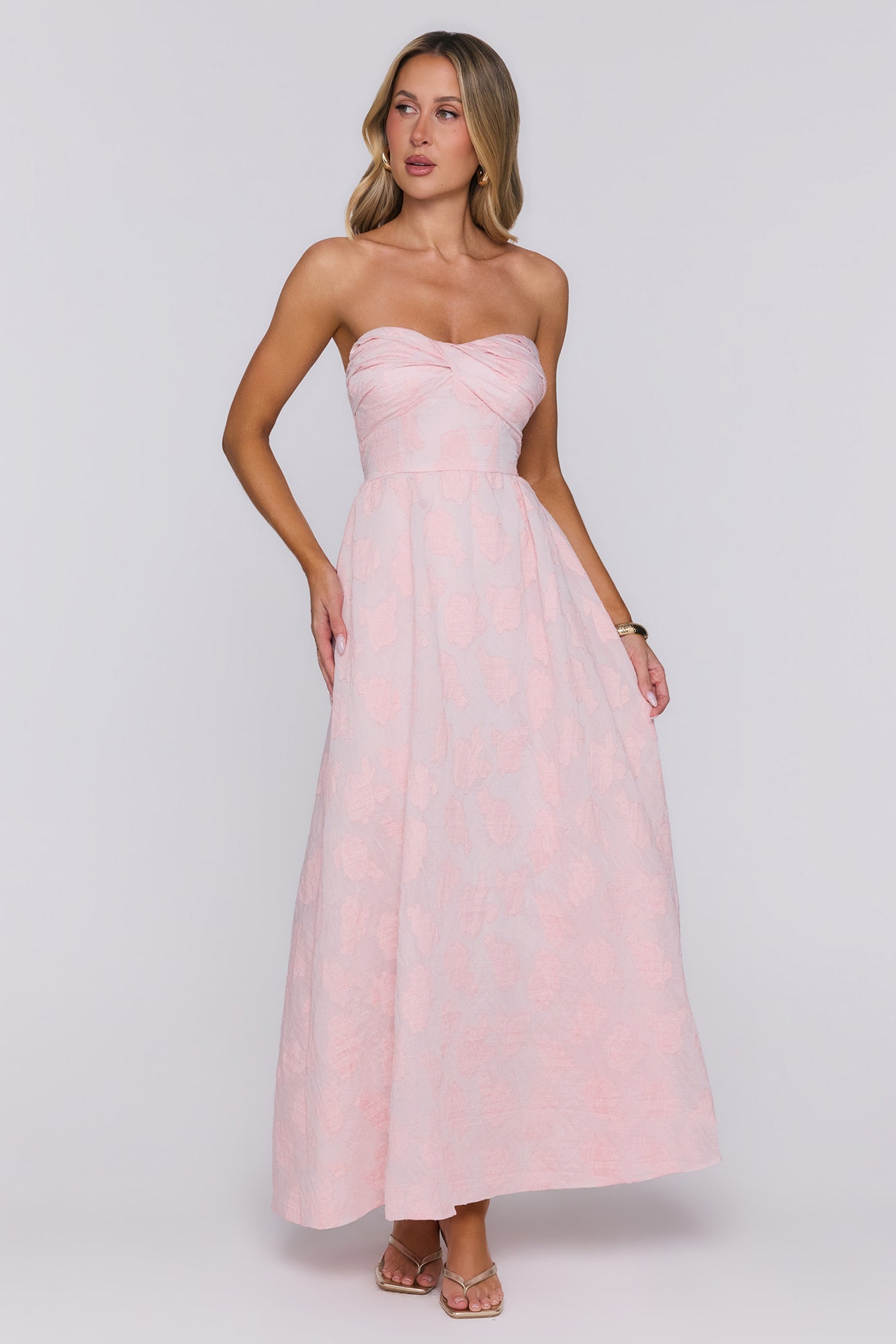 The Look Wins Strapless Maxi Dress Pink