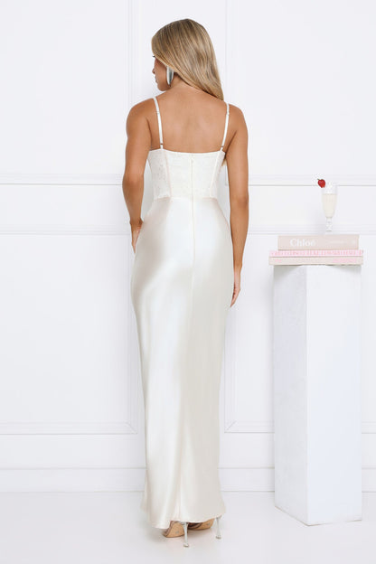 Shimmering Horizon Satin Maxi Dress Cream