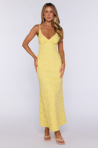It Girl Moments Embroidered Maxi Dress Yellow