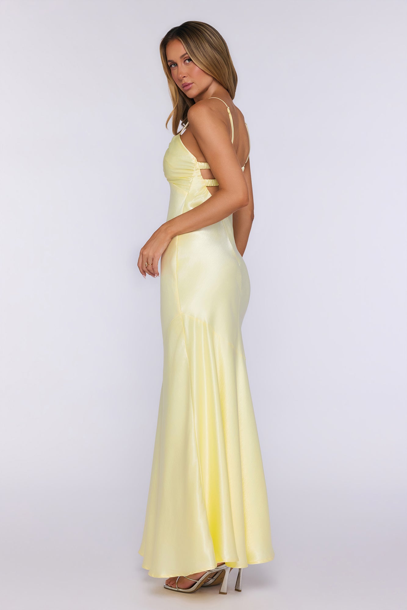 Polished Pretty Satin Cutout Maxi Dress Yellow