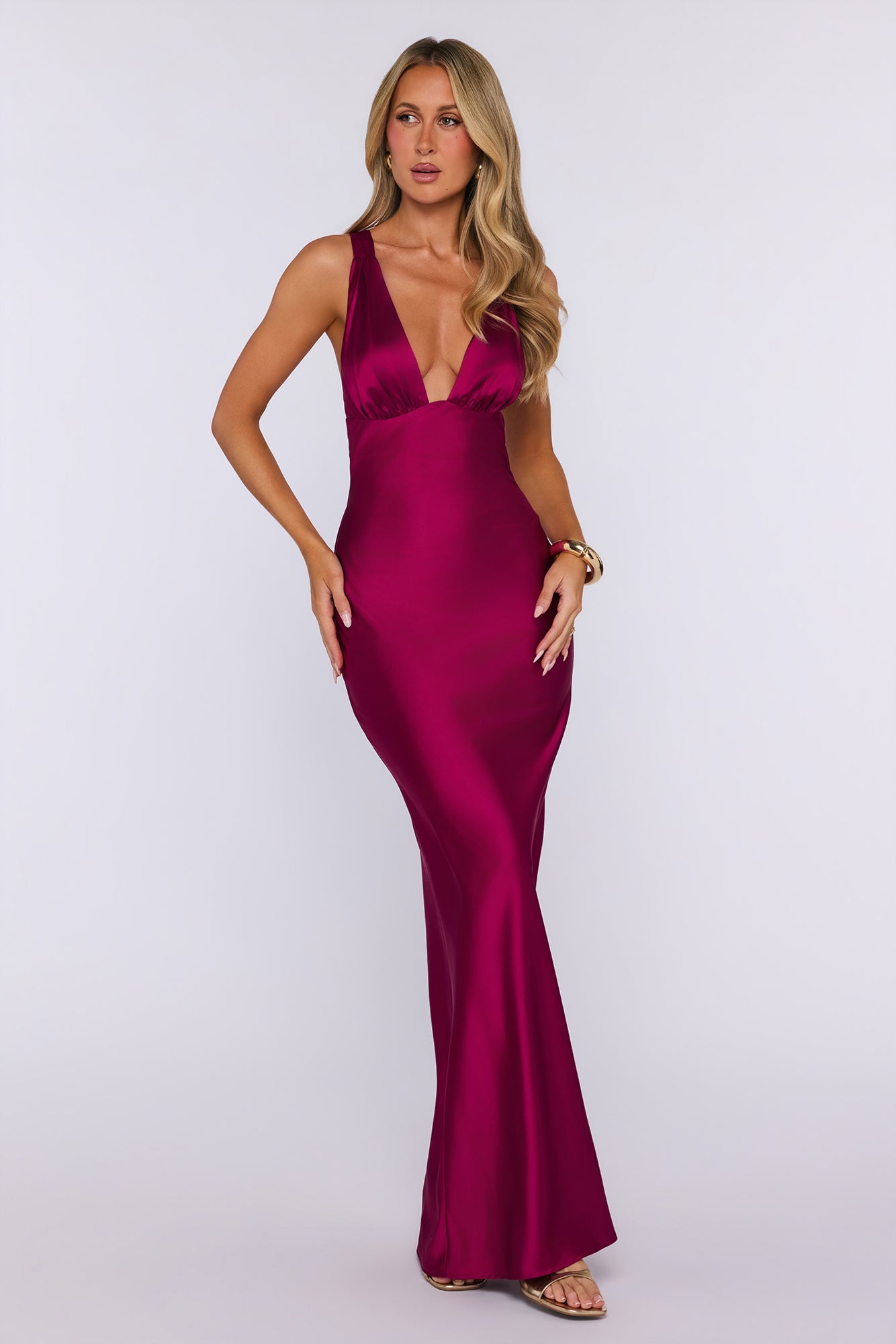 Polished Affair Satin Maxi Dress Berry