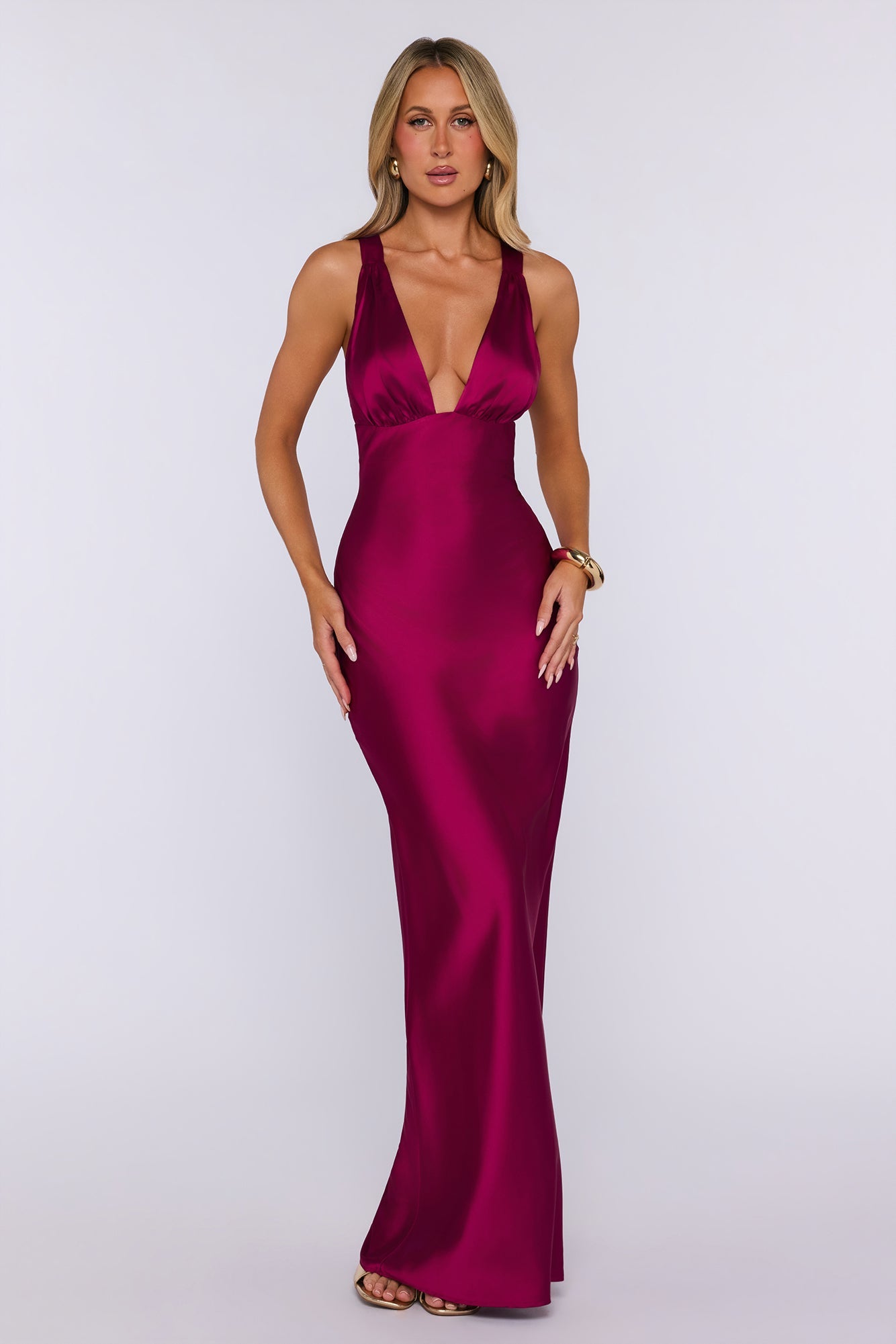 Polished Affair Satin Maxi Dress Berry