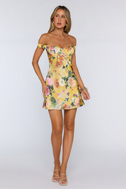 Aveta Off Shoulder Mini Dress Kendall Yellow