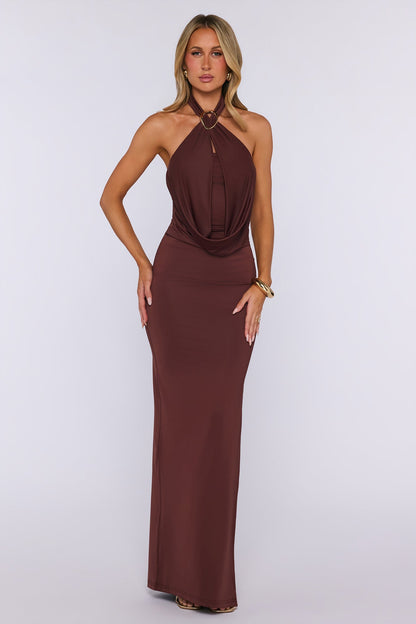 Salt Air Seduction Halter Maxi Dress Brown