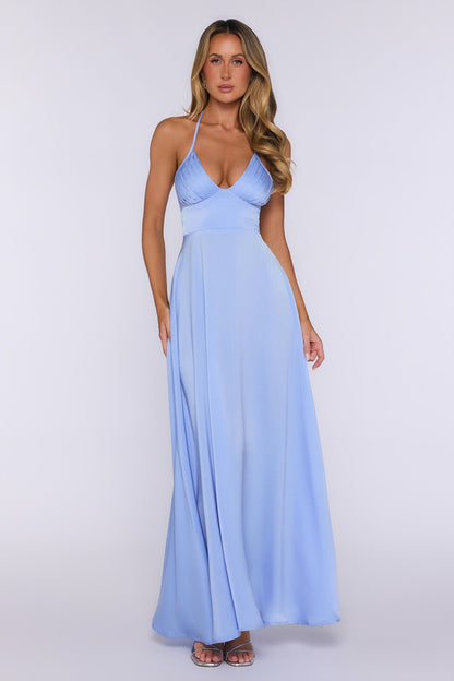 New Romance Halter Maxi Dress Light Blue
