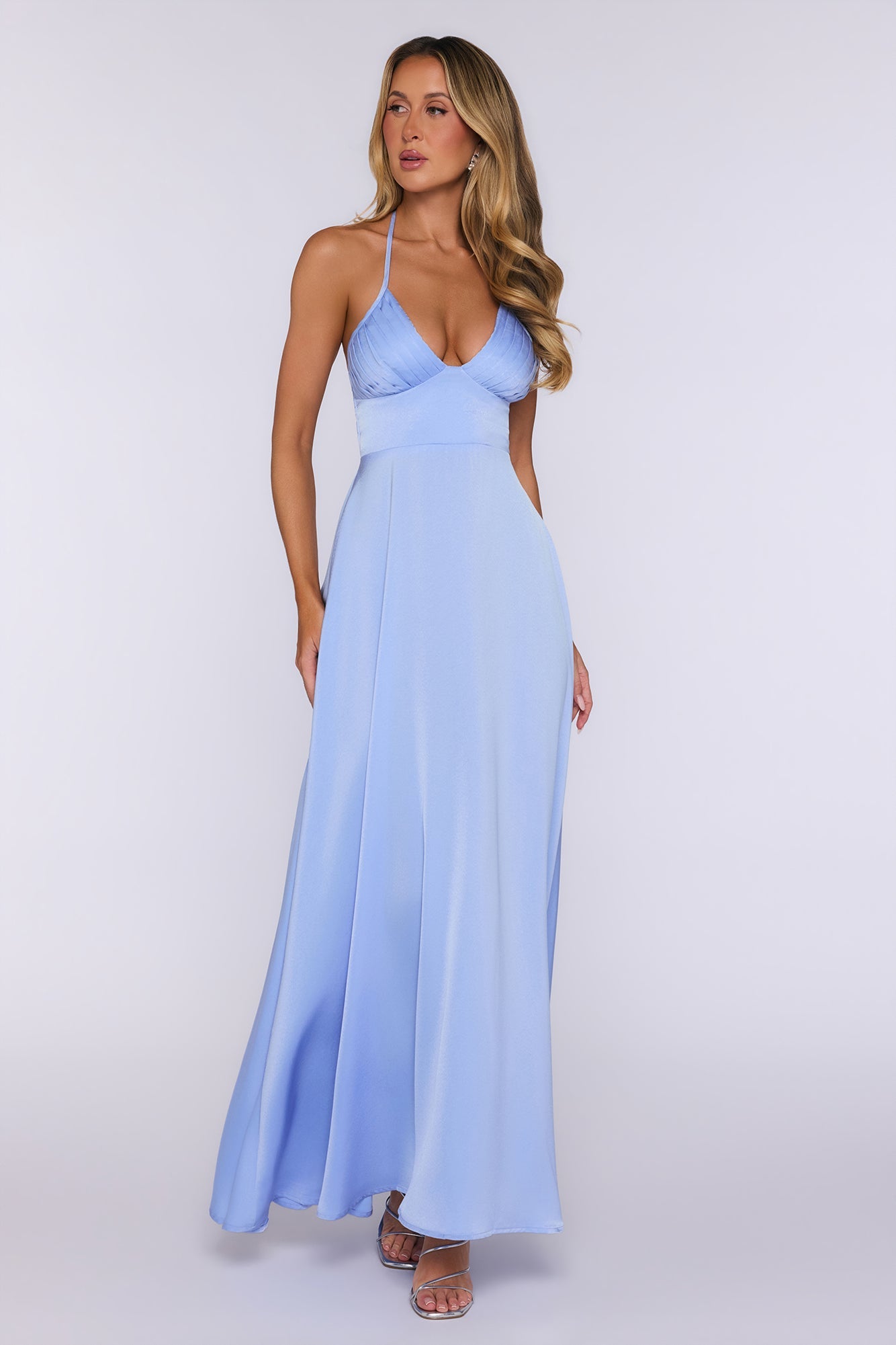 New Romance Halter Maxi Dress Light Blue
