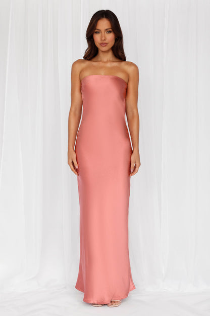 The Felicity Strapless Satin Maxi Dress Rose
