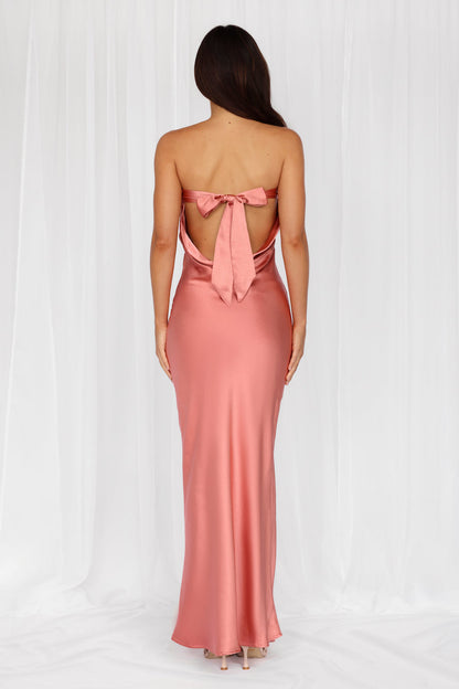 The Felicity Strapless Satin Maxi Dress Rose