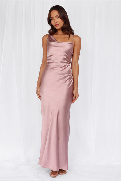The Madeline Cowl Satin Maxi Dress Dusty Pink