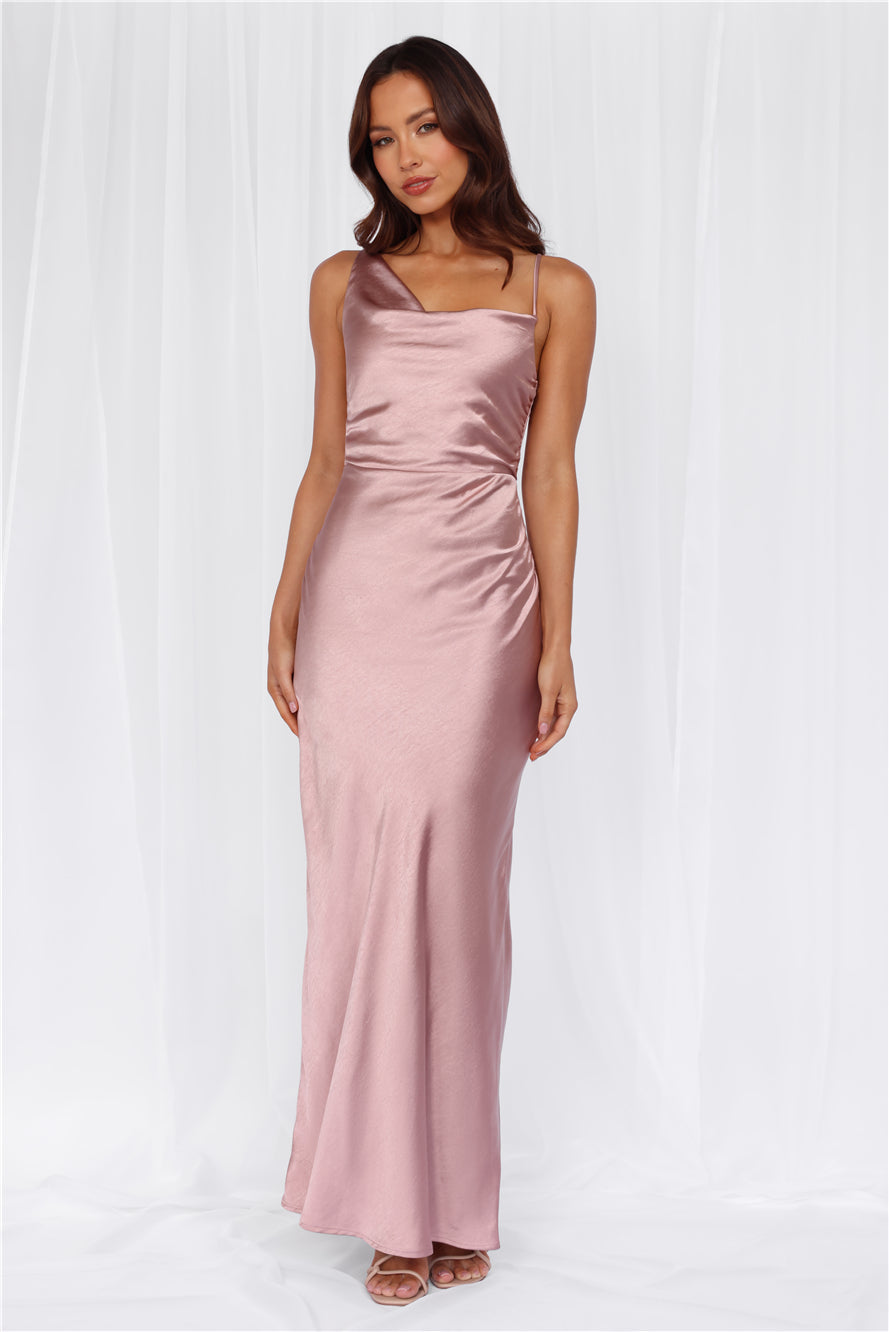 The Madeline Cowl Satin Maxi Dress Dusty Pink