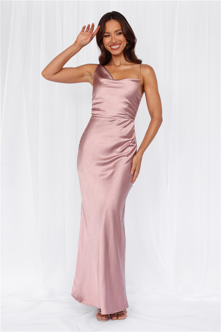 The Madeline Cowl Satin Maxi Dress Dusty Pink