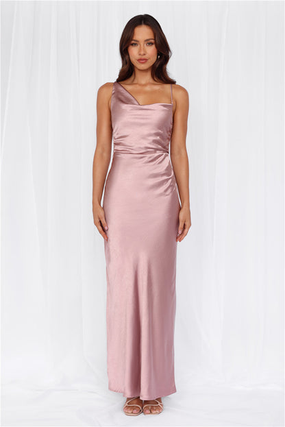 The Madeline Cowl Satin Maxi Dress Dusty Pink