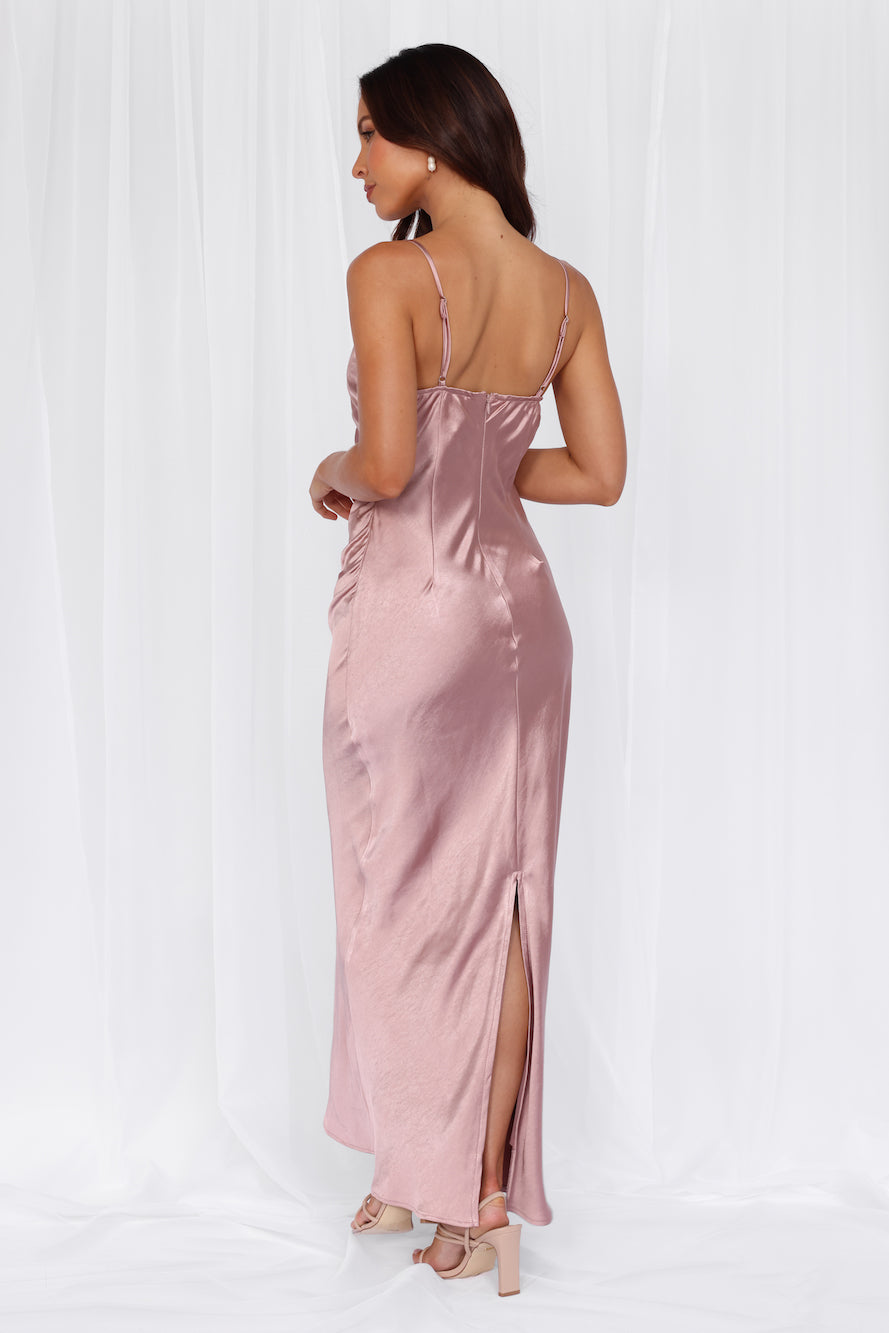 The Madeline Cowl Satin Maxi Dress Dusty Pink