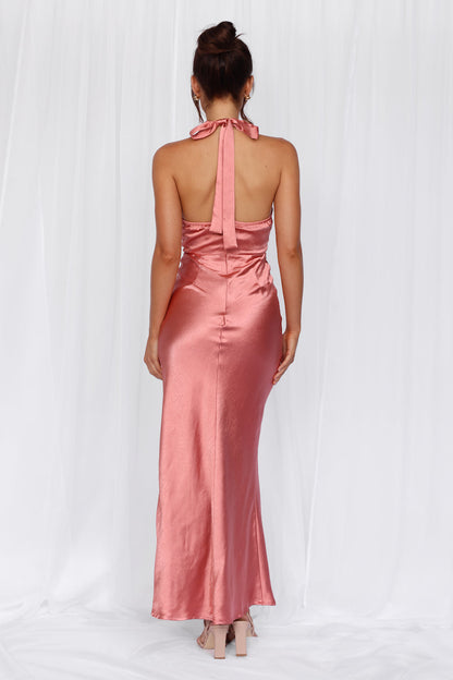 The Adeline Halter Satin Maxi Dress Rose