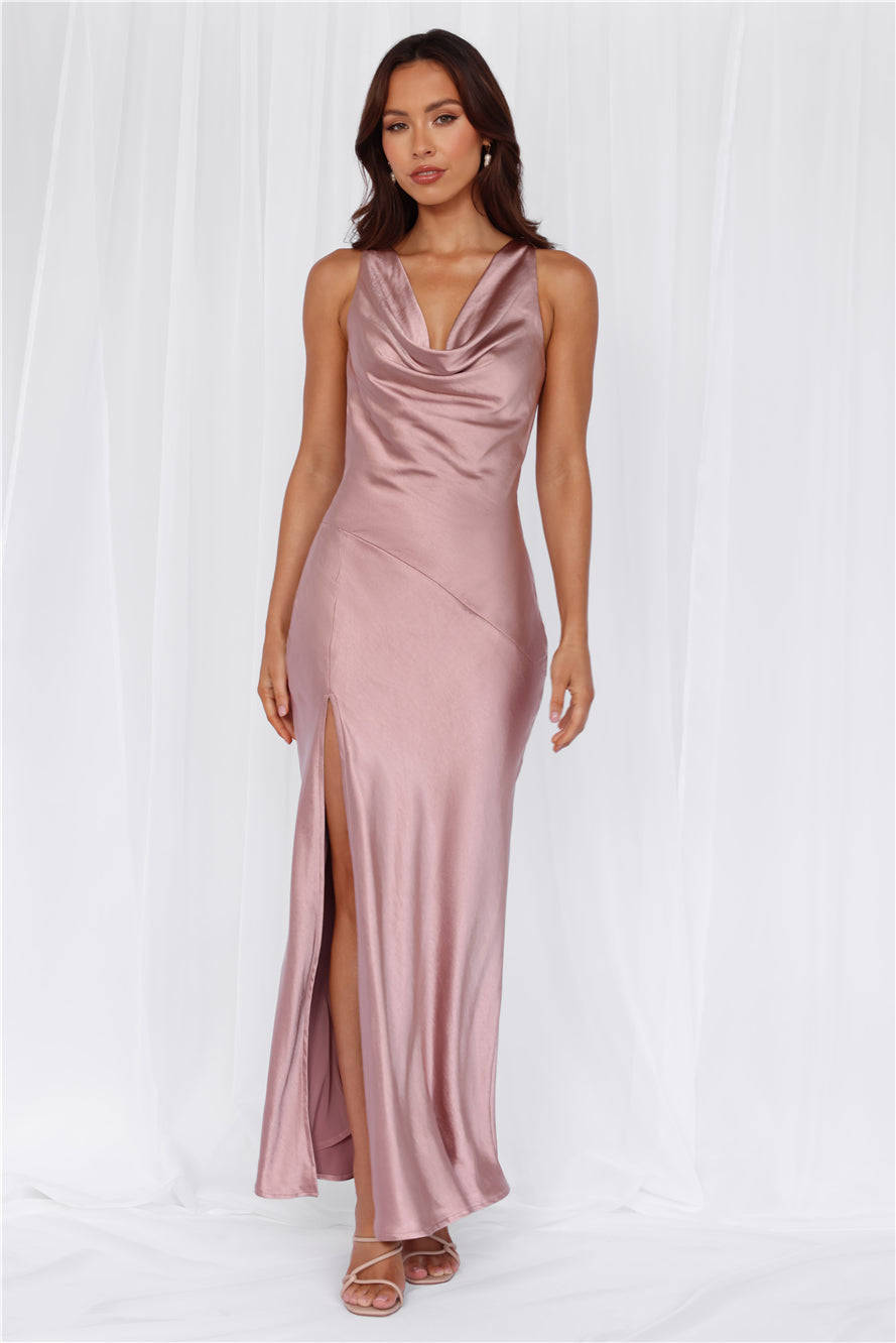 The Loretta Cowl Satin Maxi Dress Dusty Pink