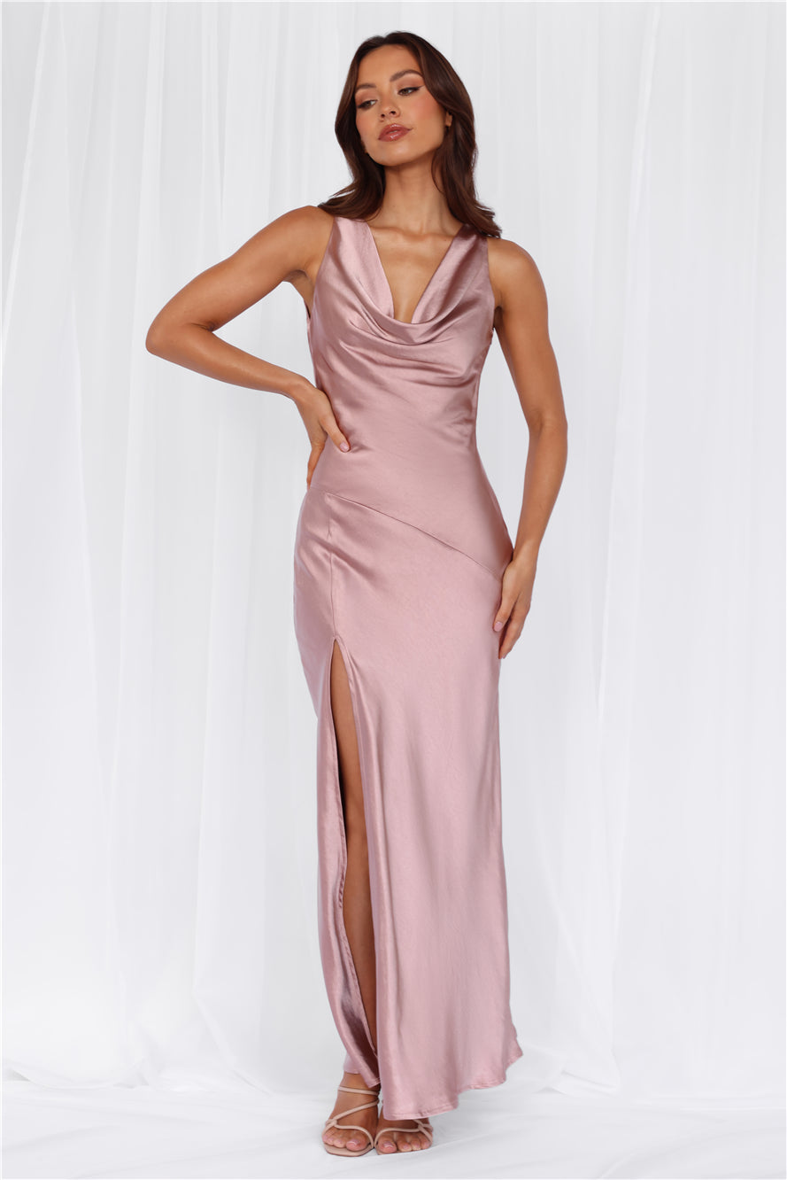 The Loretta Cowl Satin Maxi Dress Dusty Pink