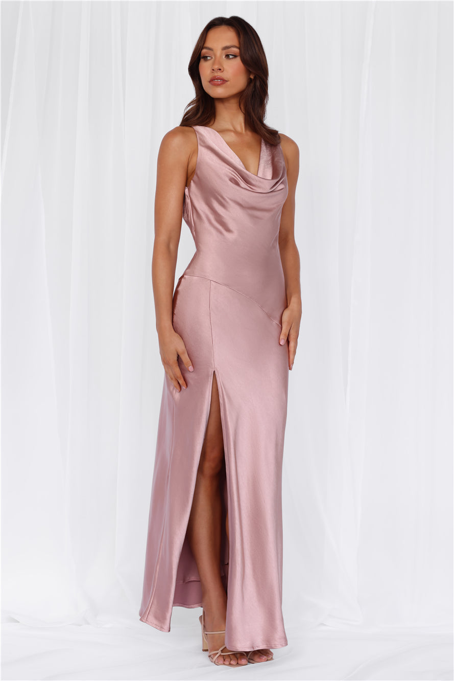 The Loretta Cowl Satin Maxi Dress Dusty Pink