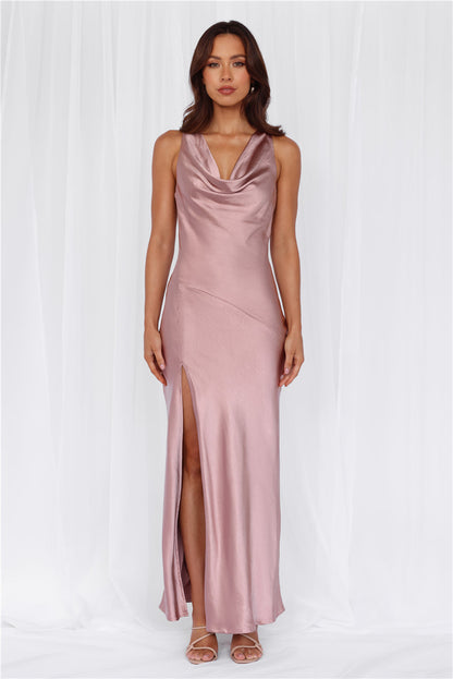 The Loretta Cowl Satin Maxi Dress Dusty Pink