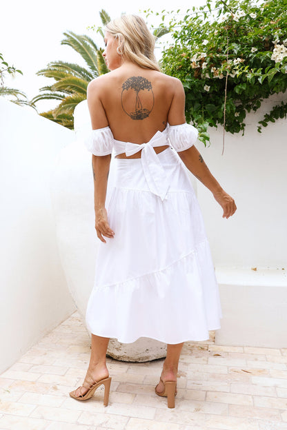 Seaside Picnic Midi Dress White