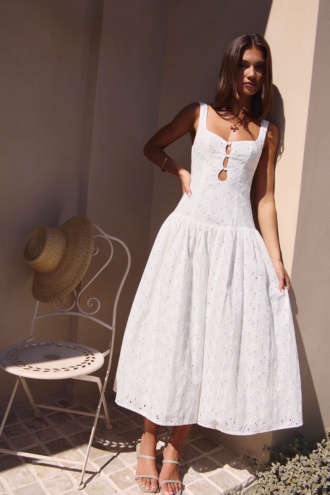 Romance Stitched Embroidered Maxi Dress White