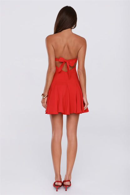 Silken Affection Strapless Mini Dress Red