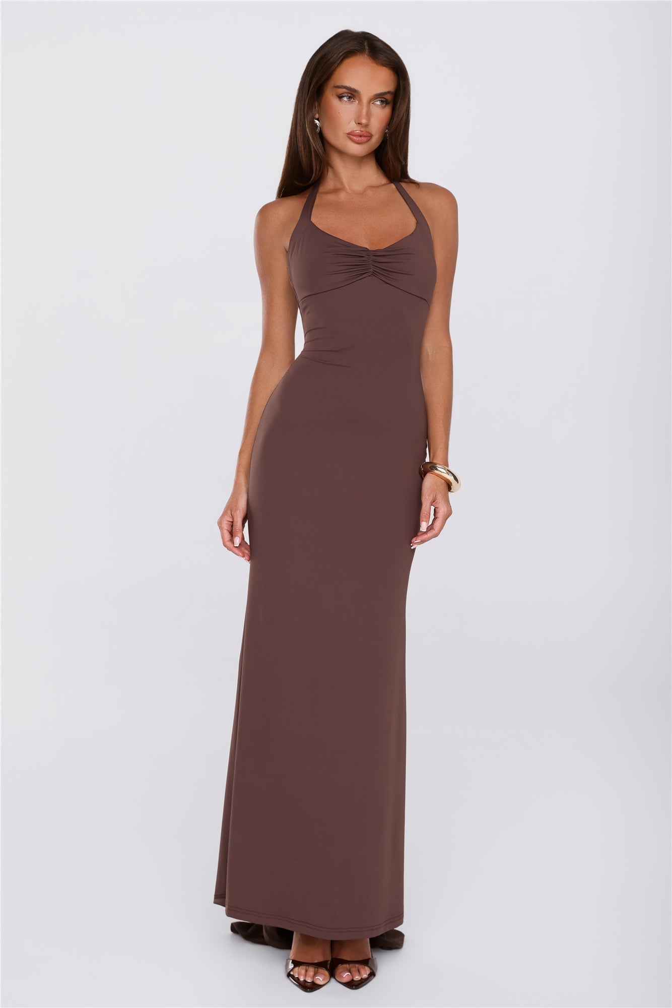 Made To Dance Halter Maxi Dress Chocolate