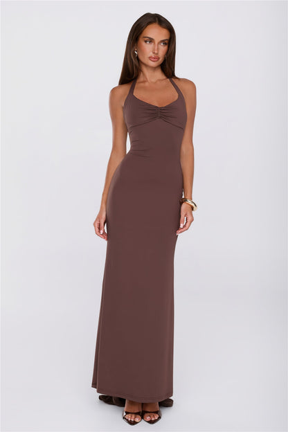 Made To Dance Halter Maxi Dress Chocolate