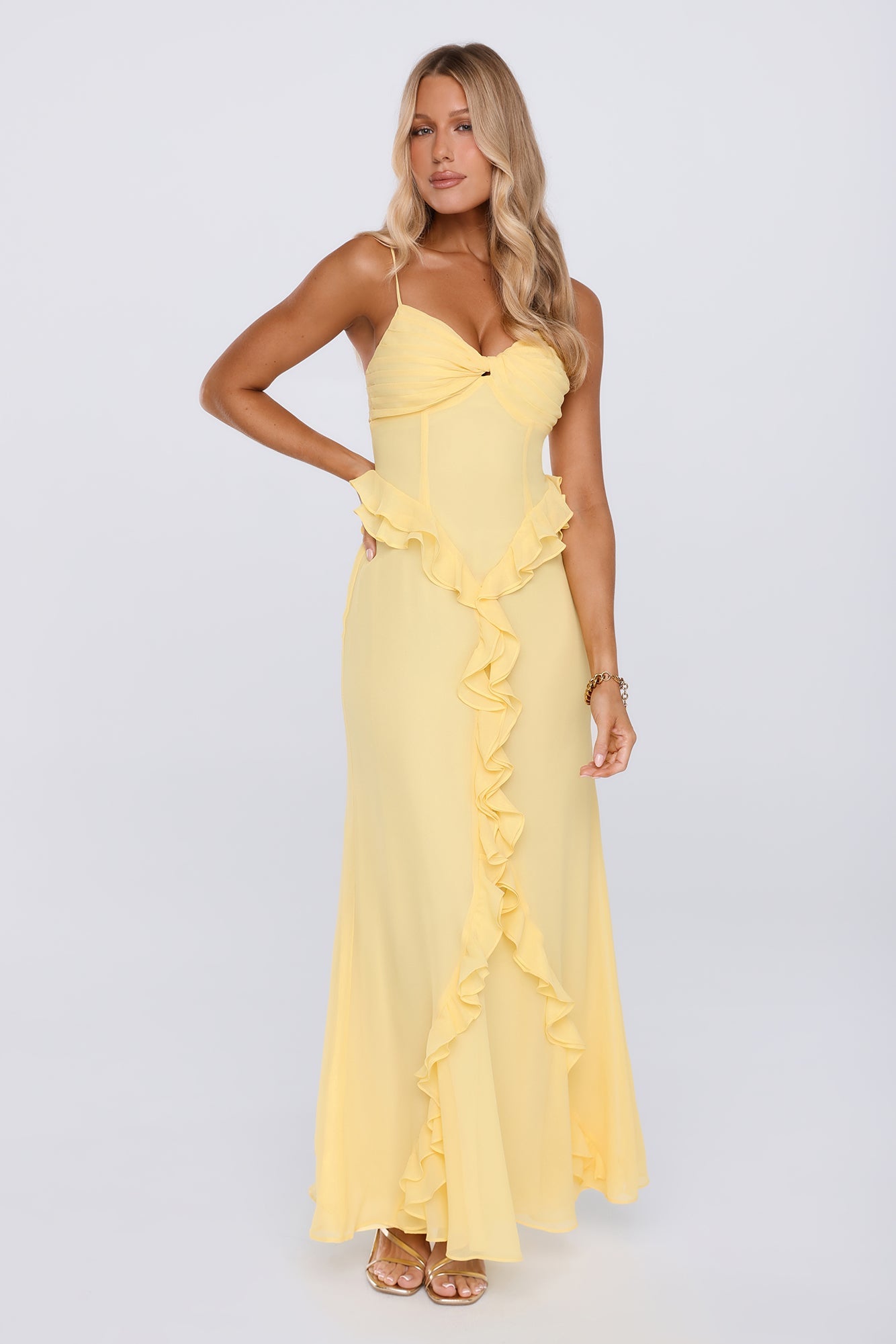 Balmy Nights Club Maxi Dress Lemon