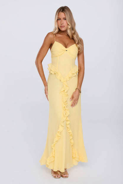 Balmy Nights Club Maxi Dress Lemon
