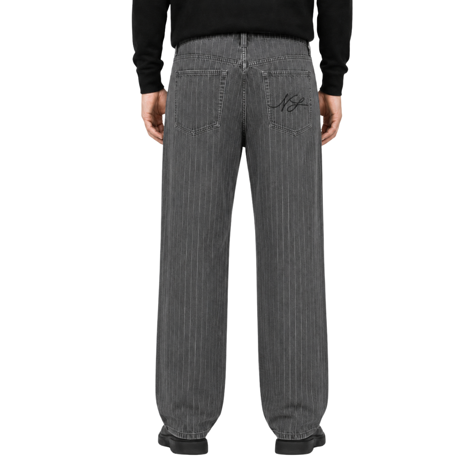 Relaxed Pin Striped Grey Jeans