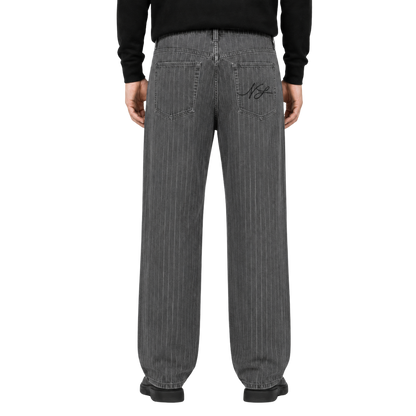 Relaxed Pin Striped Grey Jeans