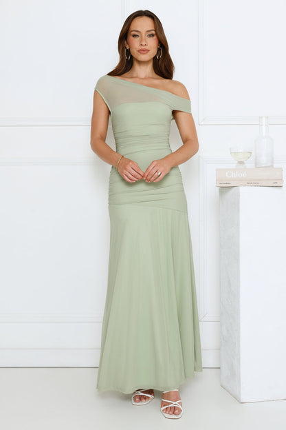 Dusk Noir Off Shoulder Maxi Dress Sage
